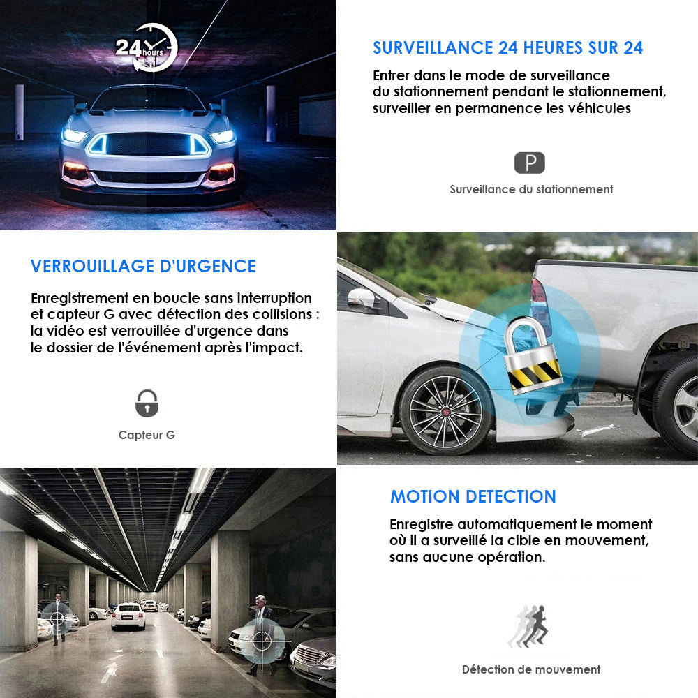 Marcherelle™ – Dashcam Double Caméra Avant/Arrière Full HD – Vision Nocturne & Caméra de Recul