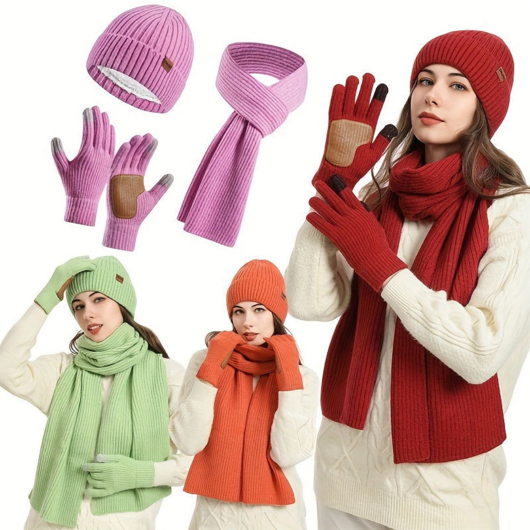 Ensemble Hiver Tricoté 3 Pièces Chaud et Confortable