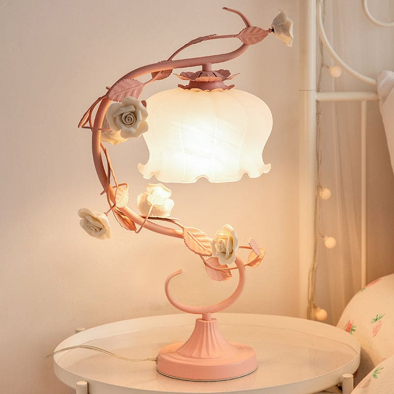Lampe de Table Charme Campagne avec Fleur Céramique