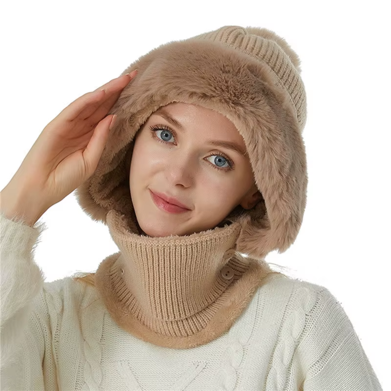 Bonnet Écharpe Polaire 2 en 1 Doux et Chaud