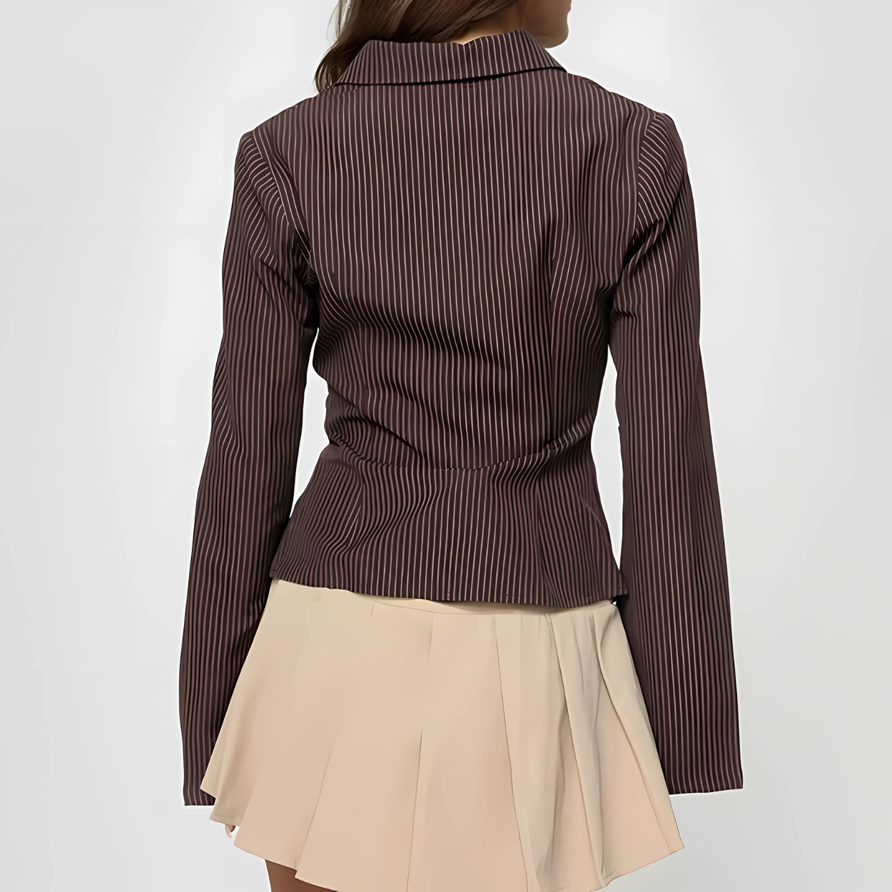 Chemisier à Rayures Brun Femme Élégant