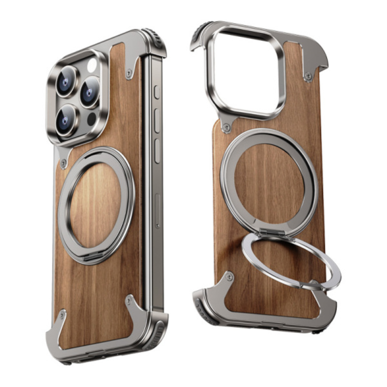 Coque iPhone en Bois Naturel avec Support Rotatif