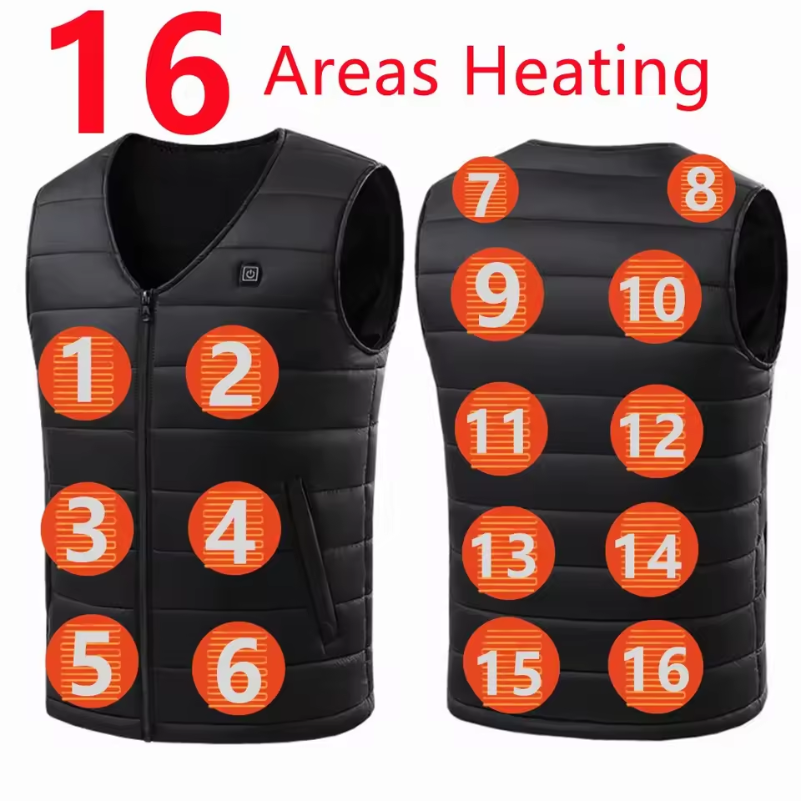 Gilet Chauffant Électrique Rechargeable 16 Zones de Chaleur