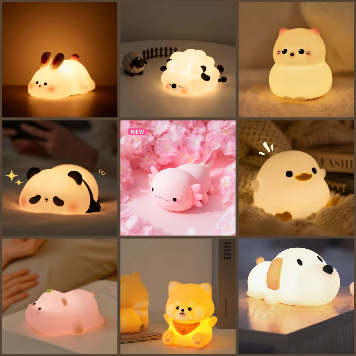 Lampe de Nuit Silicone avec Animaux Colorés