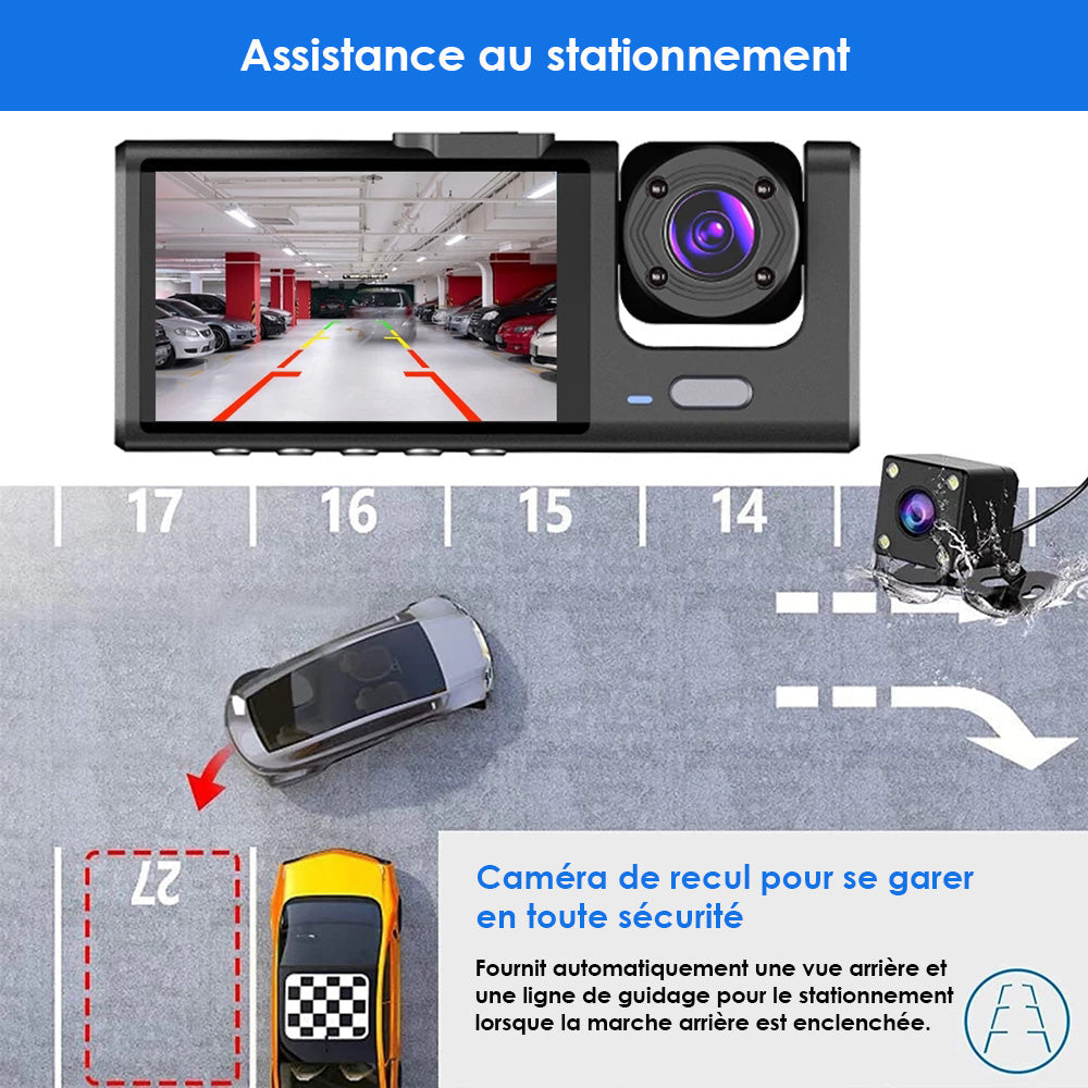 Marcherelle™ – Dashcam Double Caméra Avant/Arrière Full HD – Vision Nocturne & Caméra de Recul