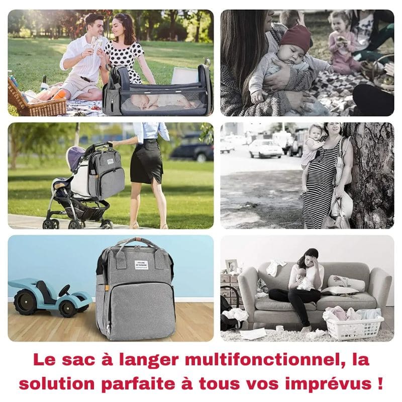 Marcherelle™ – Sac à Langer Sac à Dos 3-en-1 avec Lit Bébé & Grande Capacité