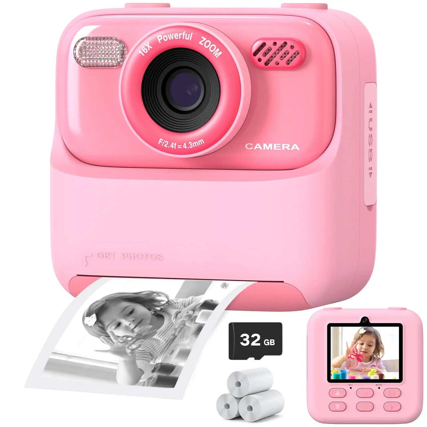 Appareil Photo Instantané Enfants Coloré avec Selfie HD et 32GB de Mémoire