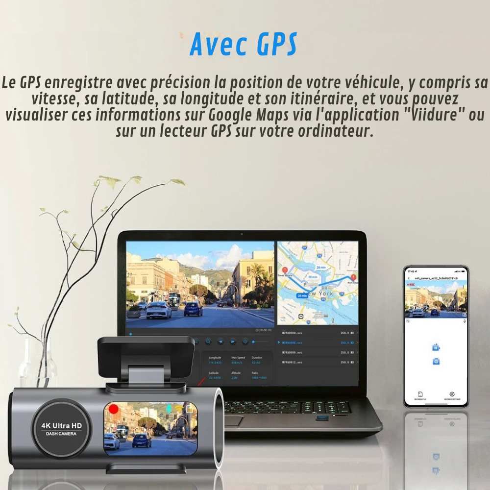 Caméra de Voiture 4K Full HD avec Enregistrement Continu