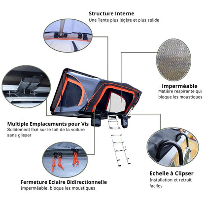 Tente de Toit 2 Places pour Voiture avec Fermeture Rigide