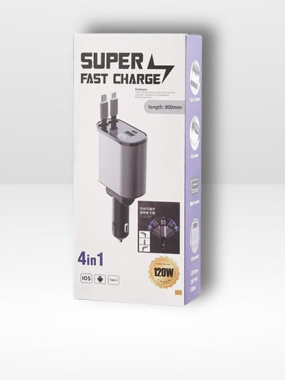 Chargeur Voiture 4 Ports Rapide et Rétractable